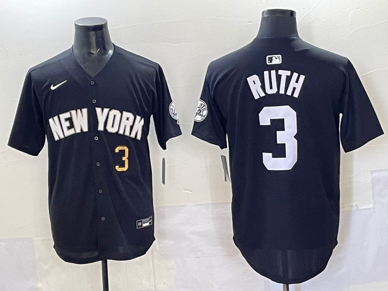 Men 2025 New York Yankees #3 Ruth black Nike MLB Jersey style 725005->new york yankees->MLB Jersey